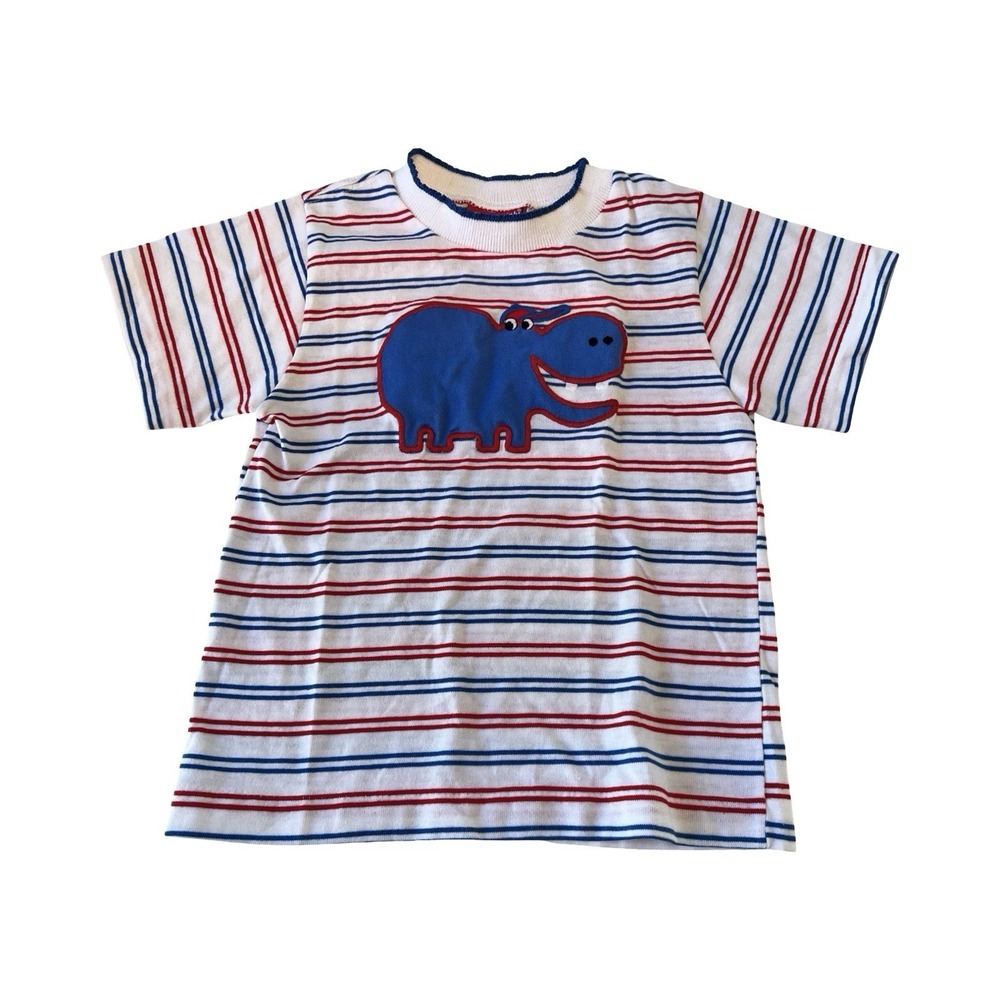 Royal Knight Vintage Kids Hippo Graphic Striped T-Shirt Red Blue‎ White Size 6